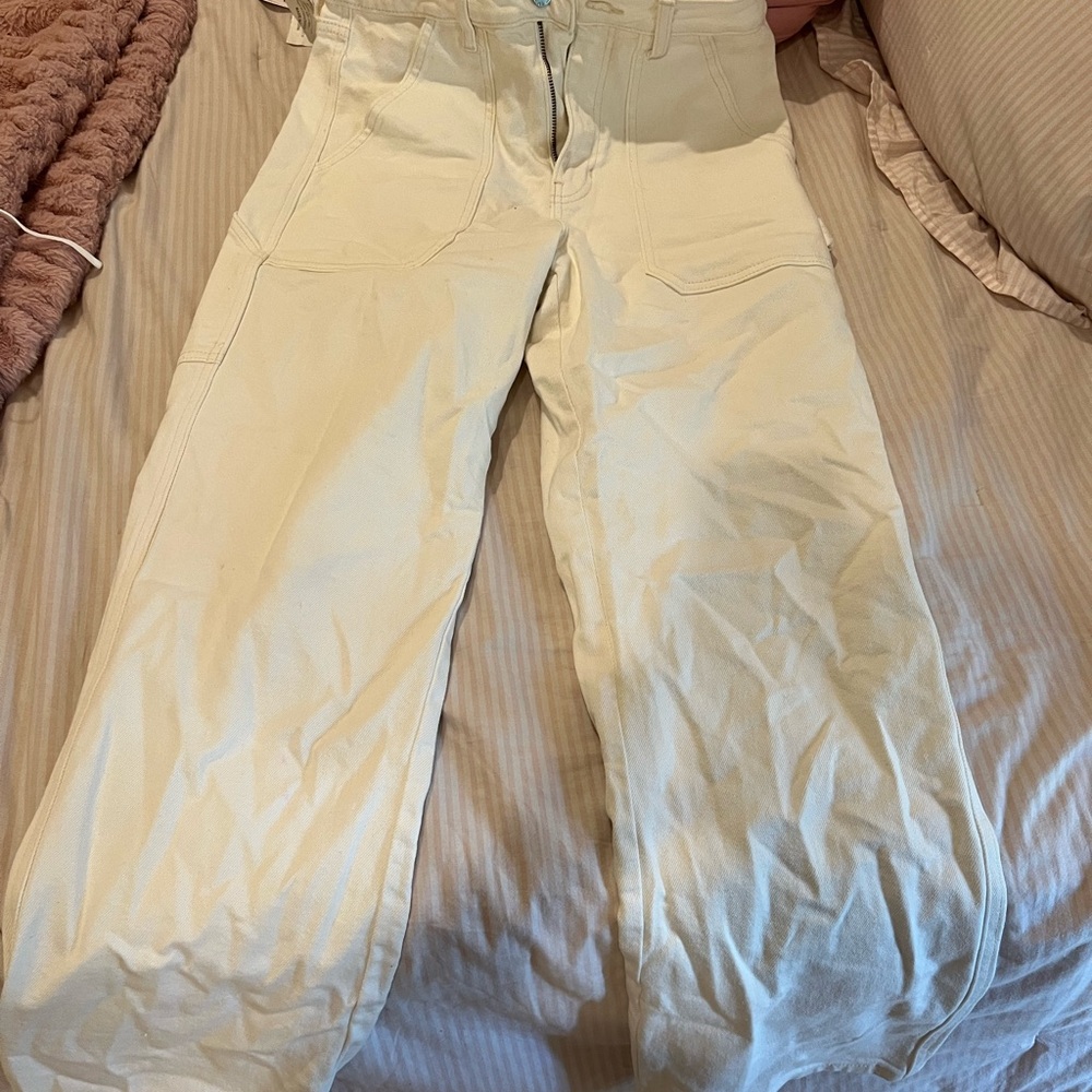 Cream Straight Leg Jeans with Relaxed Fit